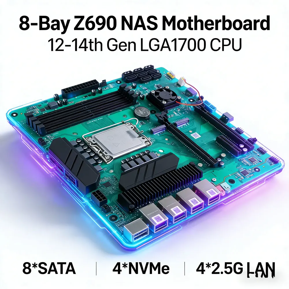 

Высокопроизводительная материнская плата Topton для NAS с 8 отсеками, Z690 LGA1700, 42.5G LAN, 4 NVMe, 3*PCIe, поддержка процессоров Intel 12-14-го поколения, функция фаервола