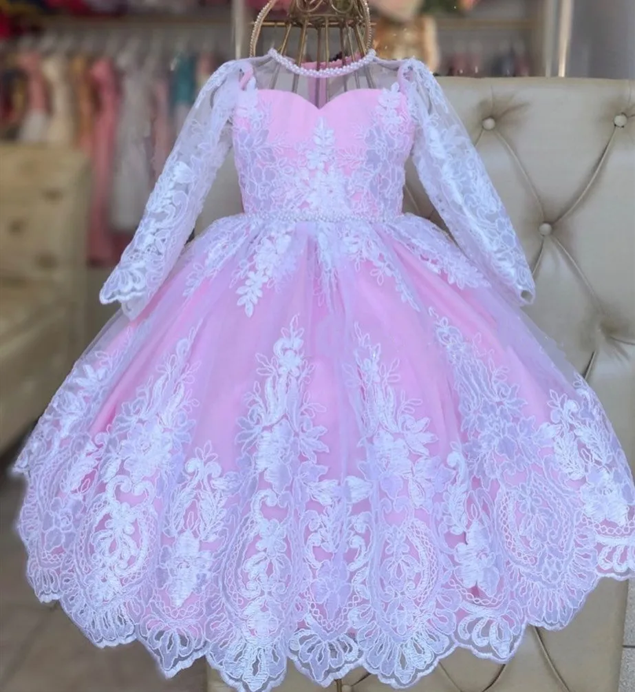 Lace Tulle Princess Flower Girl Dresses For Weddings Puffy Floral Kid Birthday Party Beauty Pageant First Communion Ball Gowns