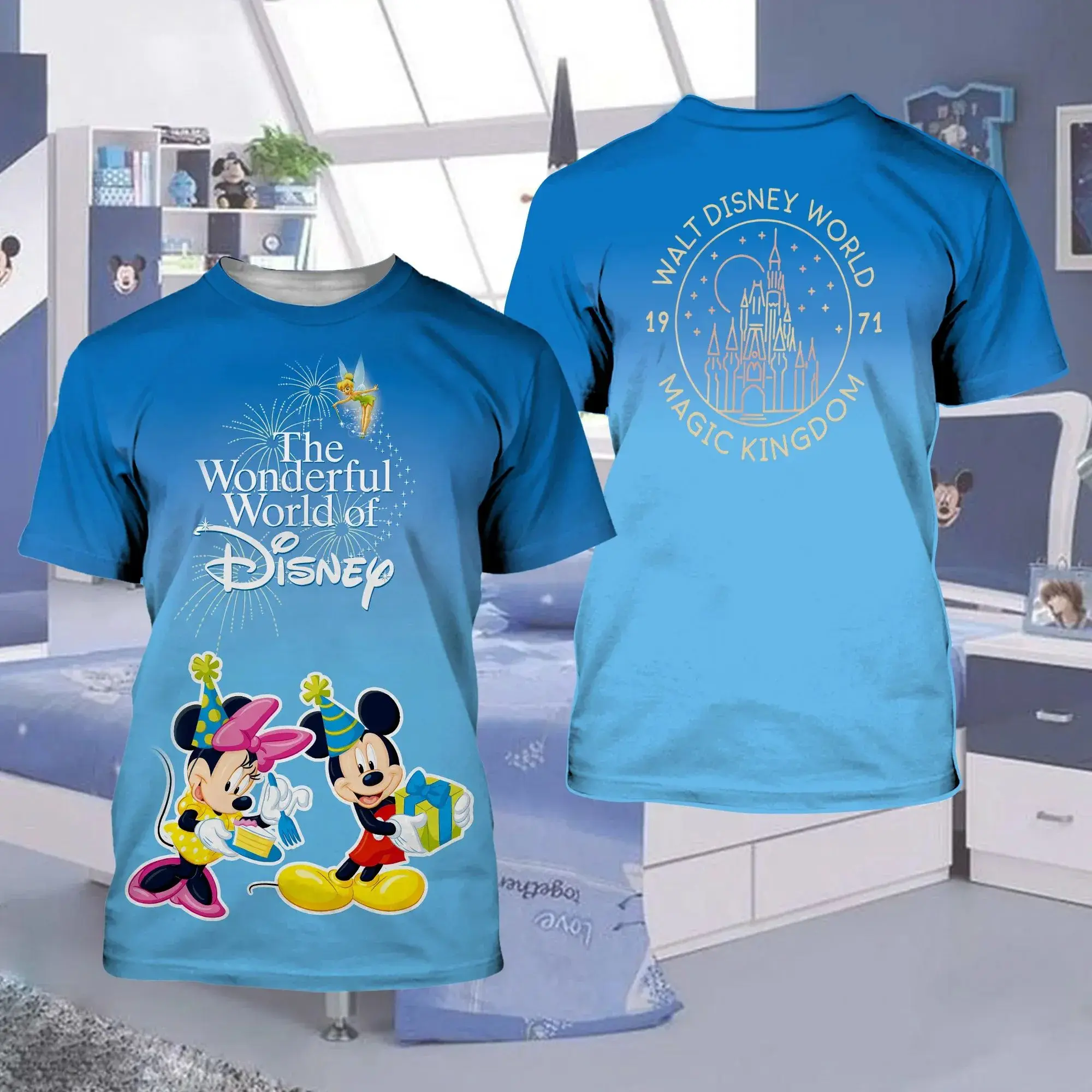 Autumn and Winter New Disney Fashion T-shirt Men's Children's Boys Short-sleeved Shirt Women's Luxury Brand 3D Printed Clothing