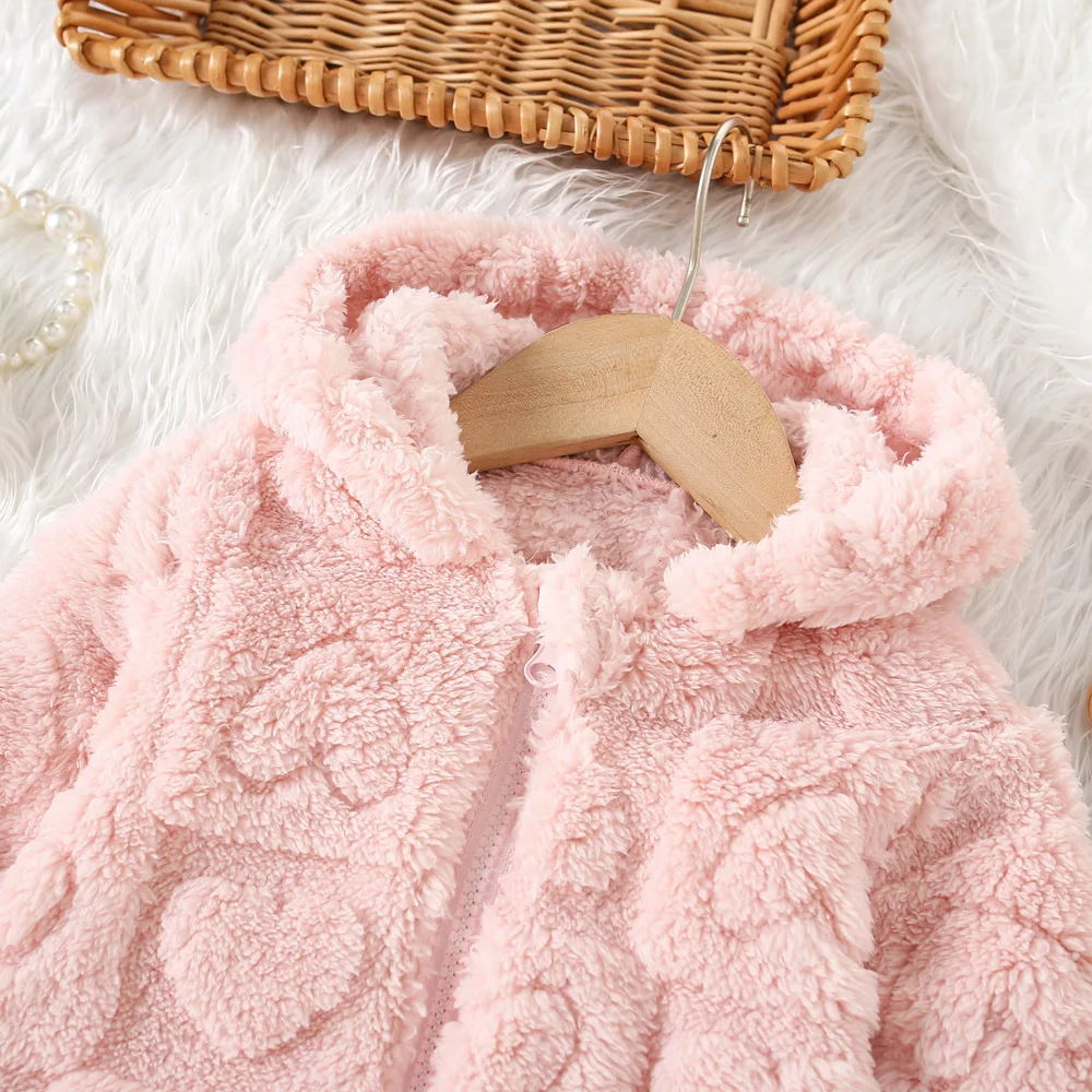 (6 Months -3 Years Old) New Pink Hooded Baby Girl Long Sleeved Coat, Windproof And Warm Children\'S Clothing For Spring And Autum