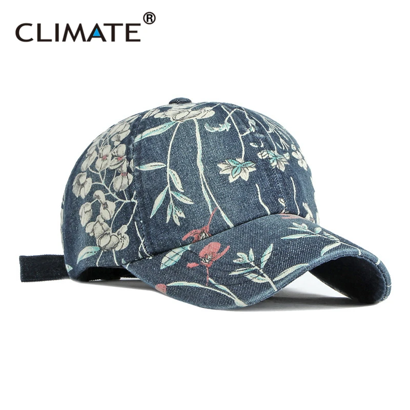 CLIMATE Floral Denim Baseball Cap Hat Women Fashion Flower Caps Denim Jeans Women Wear Cap Women Cool Hat Caps for Women Girls