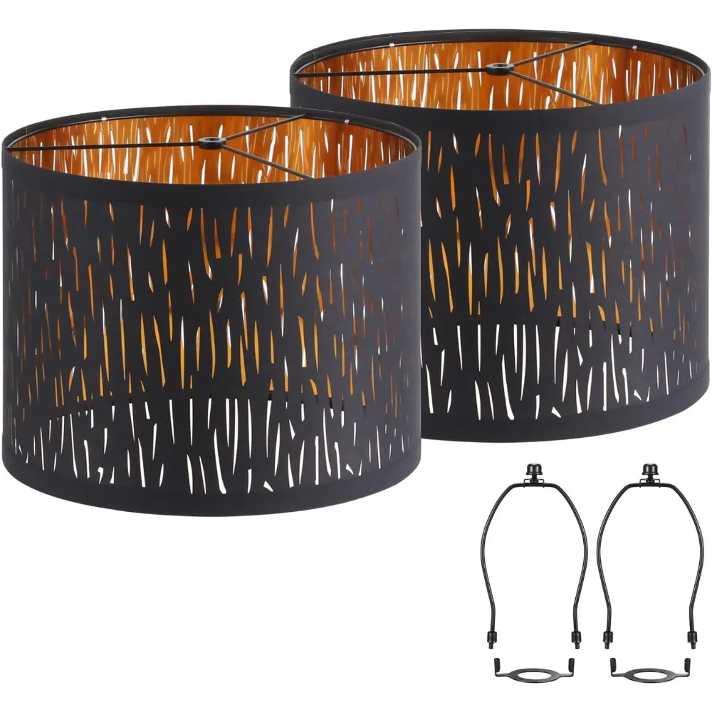 Hollow Carved Black Drum Lamp Shade, 12.7×12.7×10 Inch Replacement Lamp Cover with Mounting Plate, Universal Fabric Lampshade for Table Lamp Floor Lamp Pendant Light