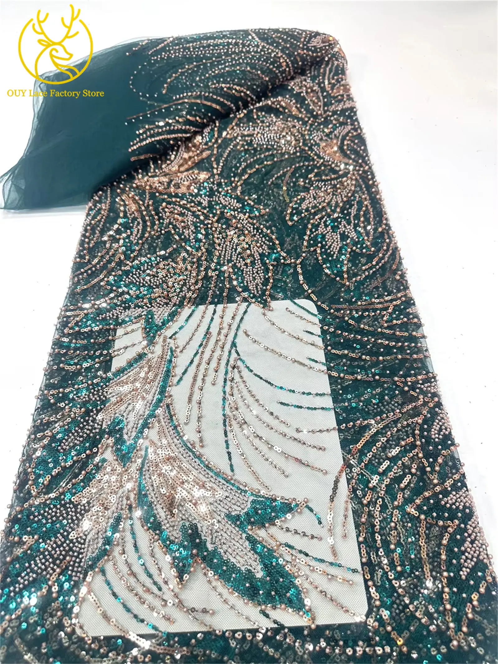 5 Yards luxuriöser afrikanischer Spitzenstoff 2026, hochwertiger französischer Pailletten-Spitzenstoff für nigerianisches Nähen von Brautkleidern – Detail 13