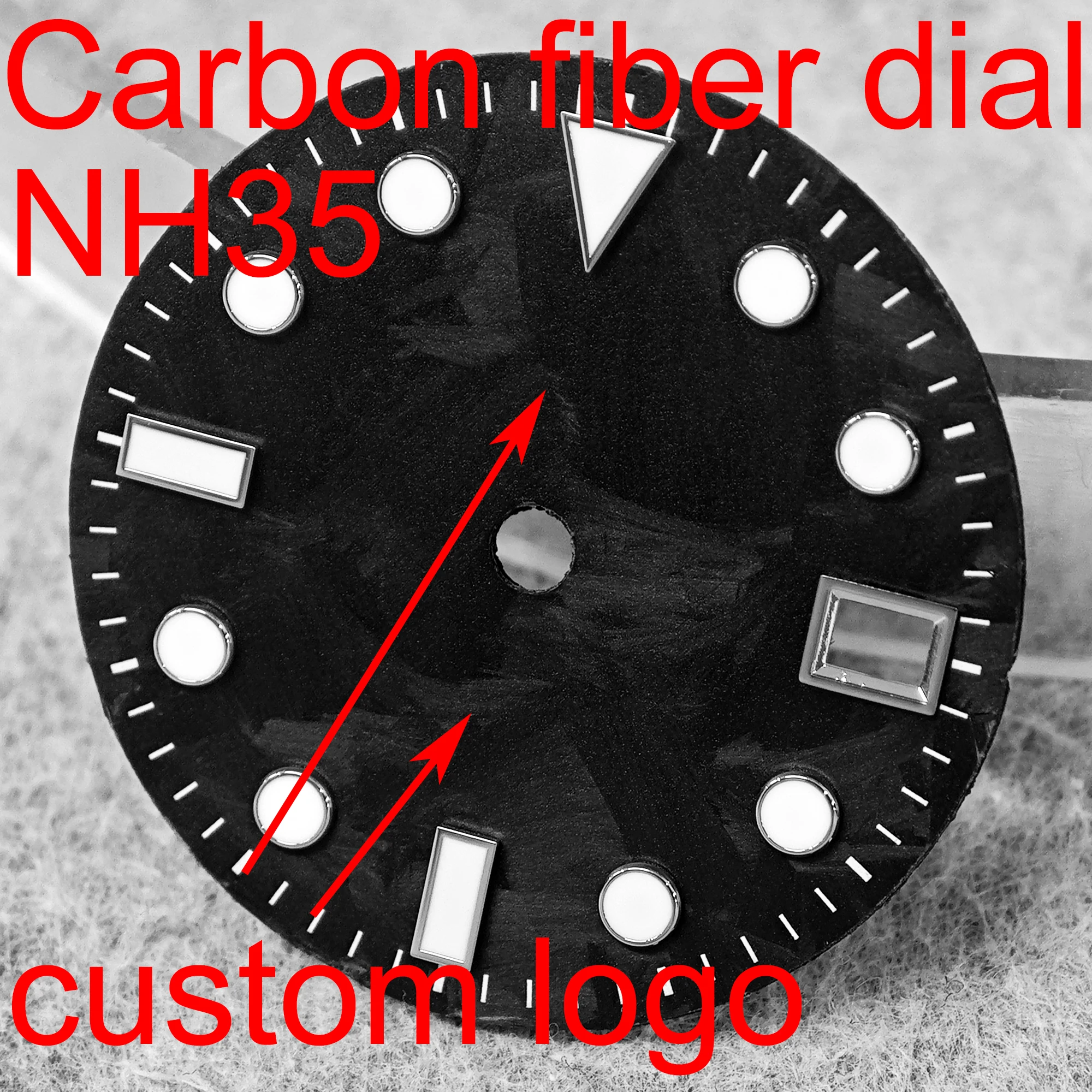 

Циферблат NH35, 28,5 мм, открытый циферблат из углеродного волокна, высококачественный светящийся циферблат, подходит для механизма NH34/35