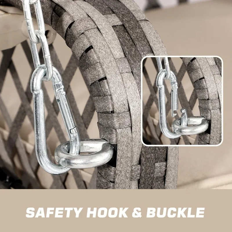 Outdoor Rattan Swing Bench com Almofada e Travesseiro, Wicker Hanging Porch Swing Chair, Pátio Bench, 3 pessoas