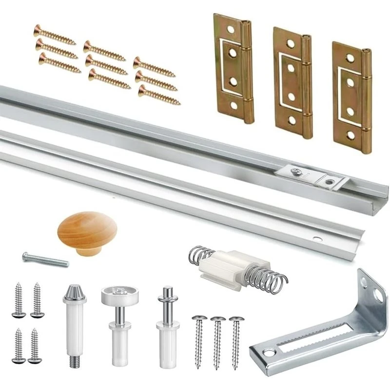 T21C Top& Bottom Pivot Included Bifold Door Hardware Kit Featuring Track, Spring, Metal Pivot Pin, And Steel Track(36 Inch)