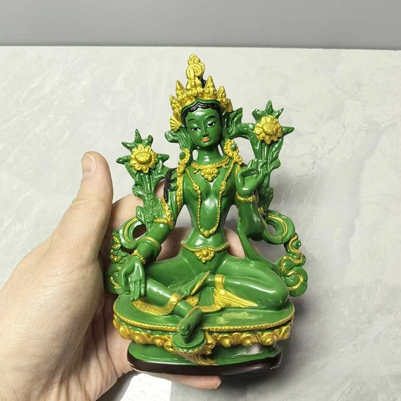 Green Tara hand-painted resin ornaments, Buddhist utensils on the table in the living room, housewarming gifts