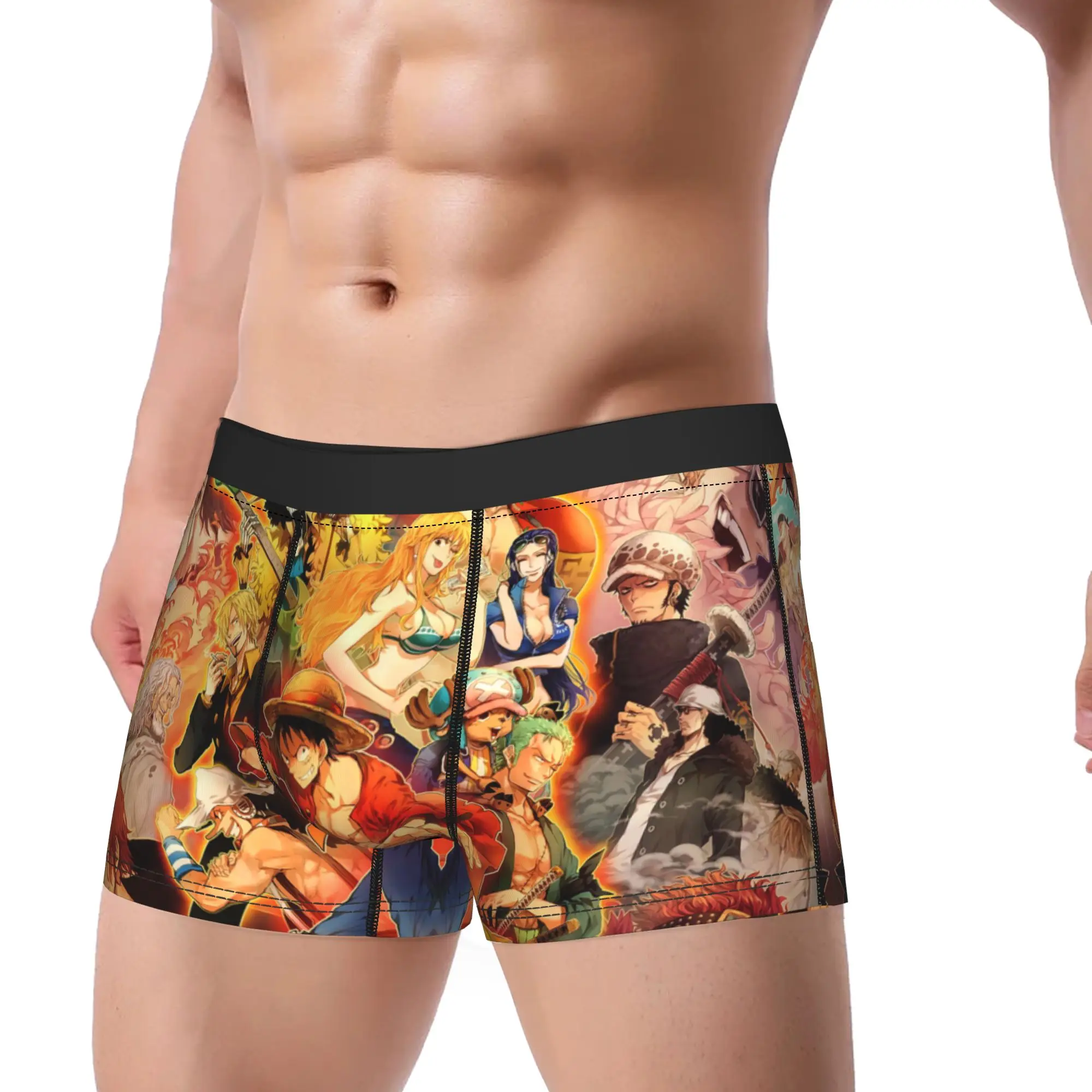 Novelty Boxer Shorts Panties Briefs Men Japanese Japan Anime Underwear One Piece Manga Breathable Underpants for Homme Plus Size