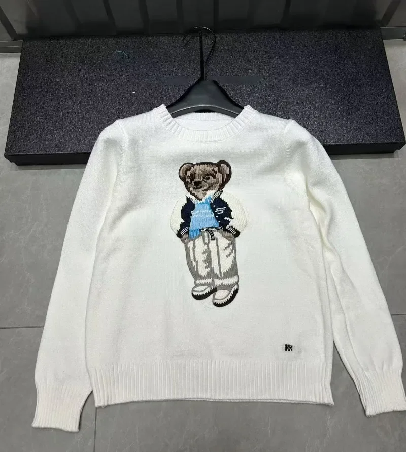 Nuovo arrivo Cartoon Teddy Bear Ricamo Pullover Donna Autunno Nuovo O-Collo Manica lunga Maglieria in cashmere Maglione stile preppy