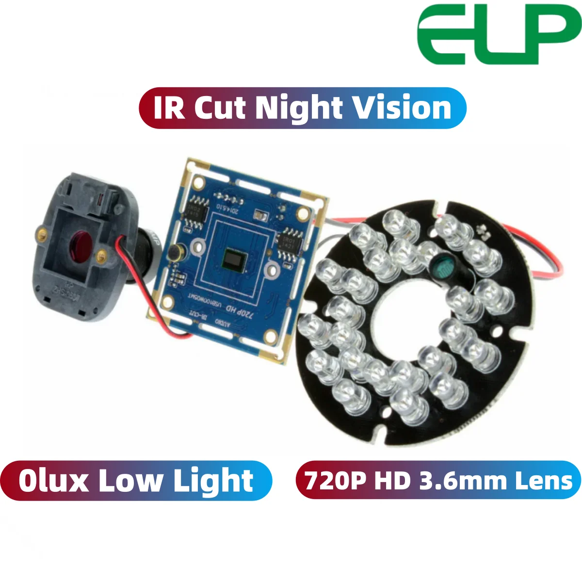

ELP 720P HD ИК-камера USB со светодиодной подсветкой, мини-веб-камера ночного видения, поддержка микрофона для домашнего наблюдения, для Raspberry Pi