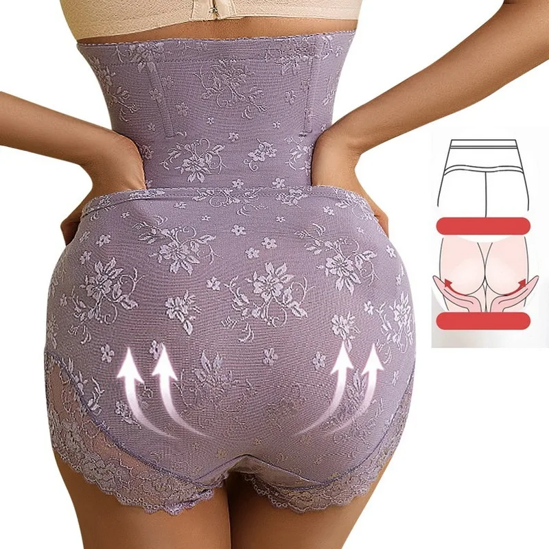 Pantalones abdominales de encaje de cintura alta para mujer, bragas de Control de barriga posparto, adelgazantes, levantamiento de cadera, moldeador