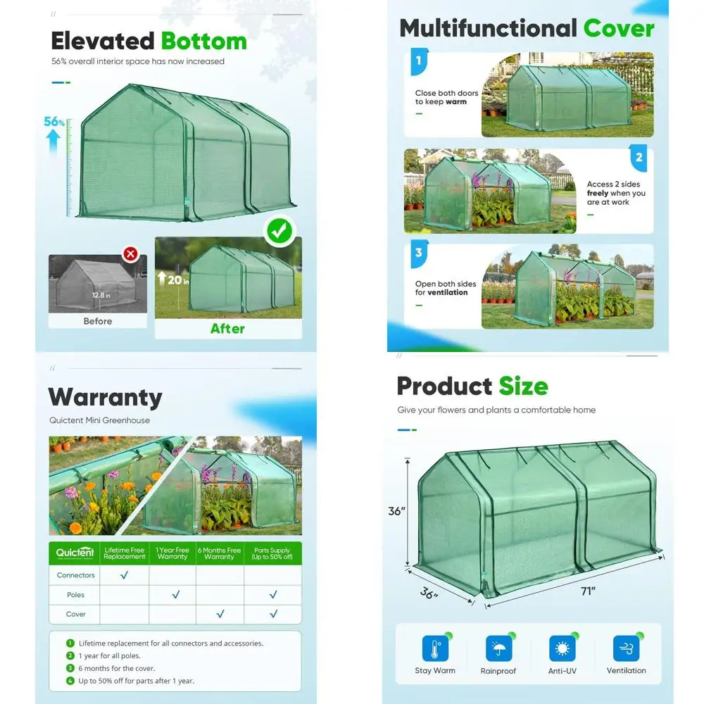 

Компактная настольная теплица для выращивания растений в помещении и на улице, с защитой от УФ-излучения, простая в сборке, 71x36x36, зеленая