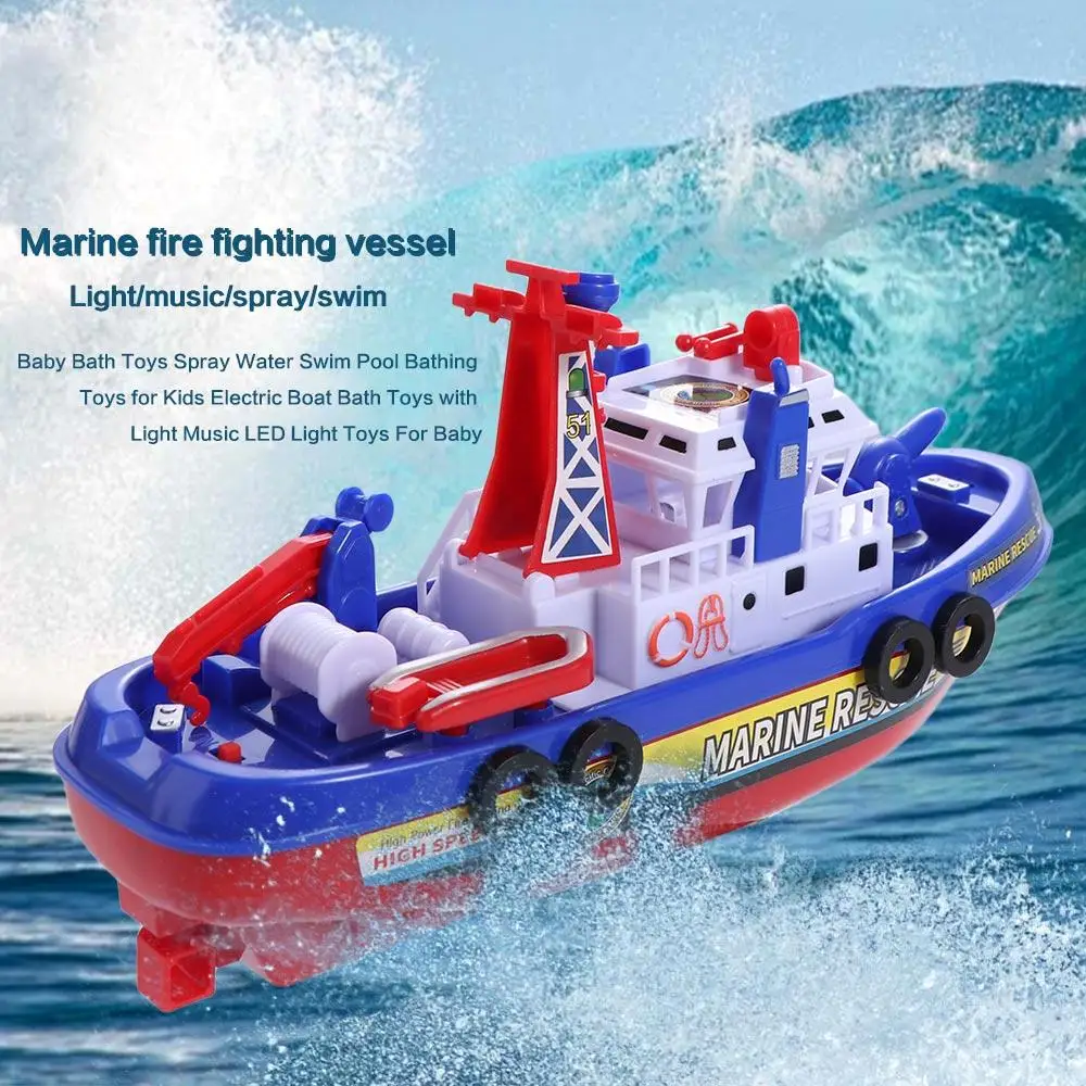 Spray Water Electric Boat Toy LED Light Rescue Boat Baby Electric Marine Fast Speed Speedboat Baby Bath Toys Children Gift