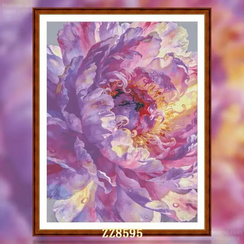 

ZZ8595- Peony 14CT 16CT 18CT Stamped Cross Stitch DIY Set Pattern Kit Needlework Embroidery 113 colors