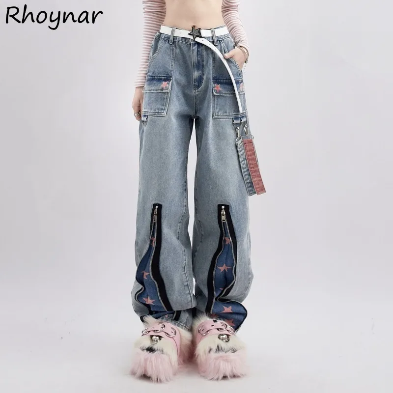 

Cargo Baggy Jeans Women S-4XL American Streetwear Print Teens Denim Y2k Trousers Spliced Hip Hop Vintage Hotsweet Temper Джинсы