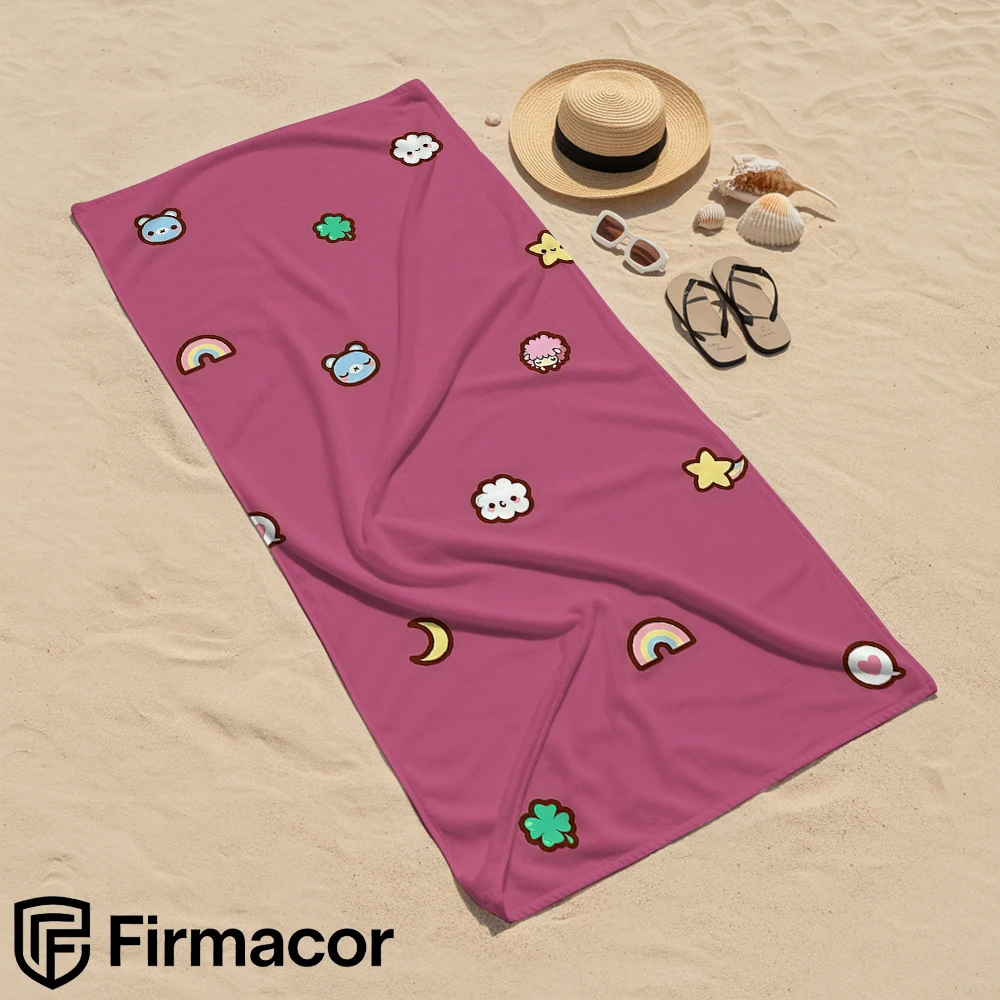 Burgundy Cute Sticker Microfiber Beach Towel Quick Dry Sand Free Oversized Soft Absorbent Bath Towel for Swimming Pool Travel