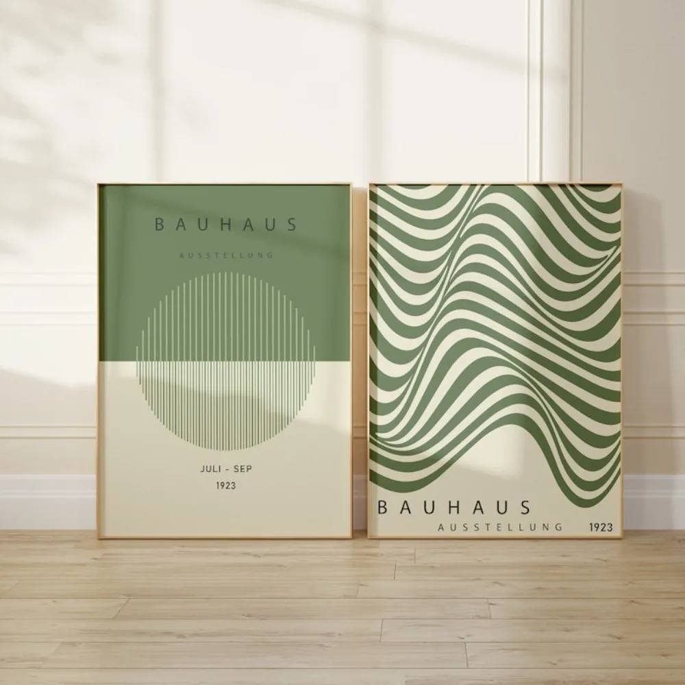 2 Frameless Green Bauhaus Exhibition Posters Gallery Wall,Mid-century Modern Posters,Bauhaus Print Collection,Instant Download