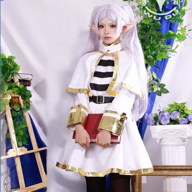 Sousou No Frieren Cosplay Costume Wig Shoes Anime Magician Dress Elf Ear Halloween Party Charistmas for Women Girls