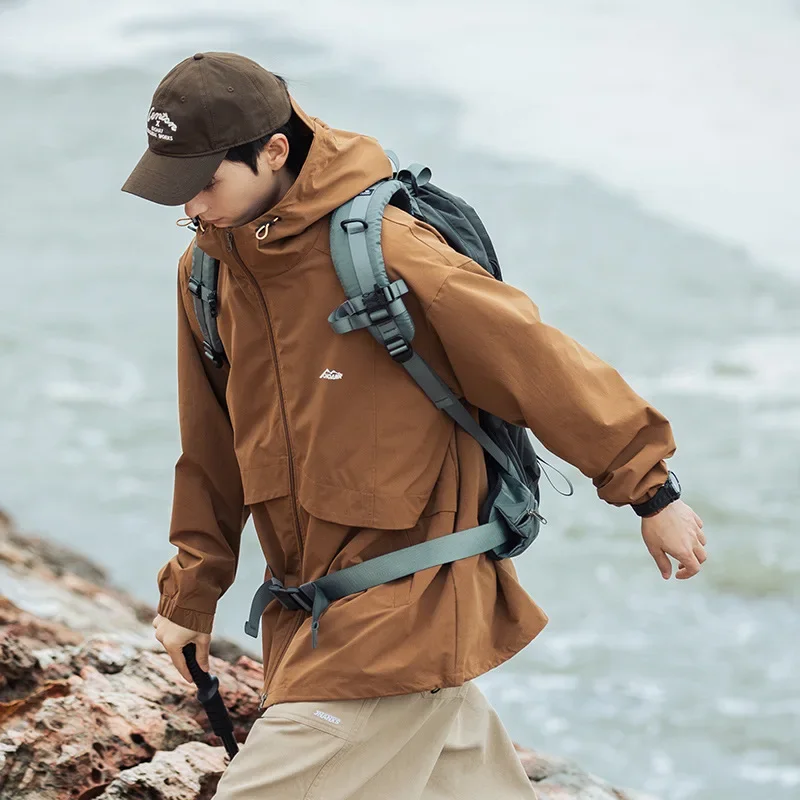 Hooded Jacket Men Fall New Loose-leaf Design Japanese Wide-shaped Work Coat Outdoor Functional Wind Rushing Jacket Men Clothing