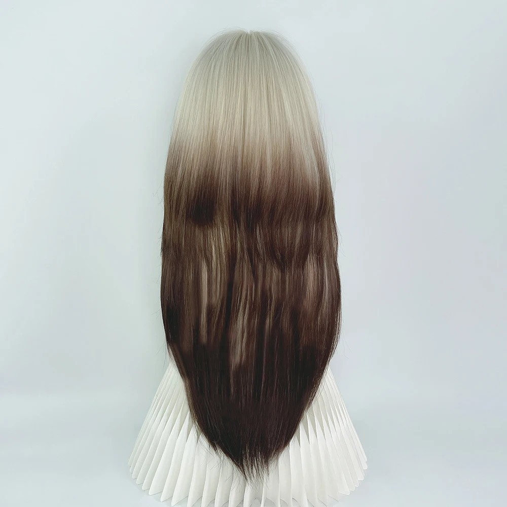 วิกผมยาวตรงสีน้ำตาลผสมสีบลอนด์สำหรับผู้หญิง วิกผมสังเคราะห์สำหรับคอสเพลย์สไตล์โลลิต้า พร้อมหน้าม้า ทนความร้อน เหมาะสำหรับใช้ในชีวิตประจำวัน