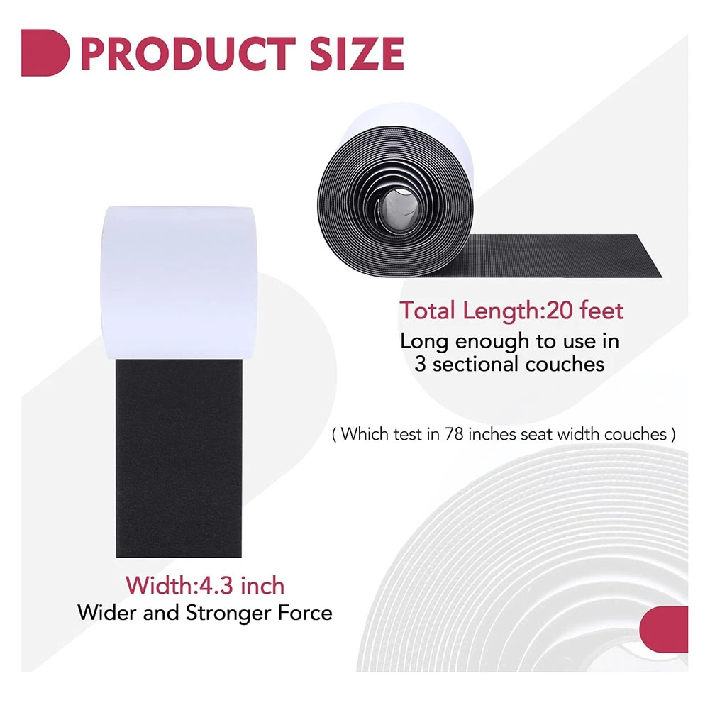 

2026 НОВИНКА: Сверхпрочные ленты 4,3 дюйма x 20 футов для подушек дивана, липучка с клеевым слоем, предотвращает скольжение подушек на диване