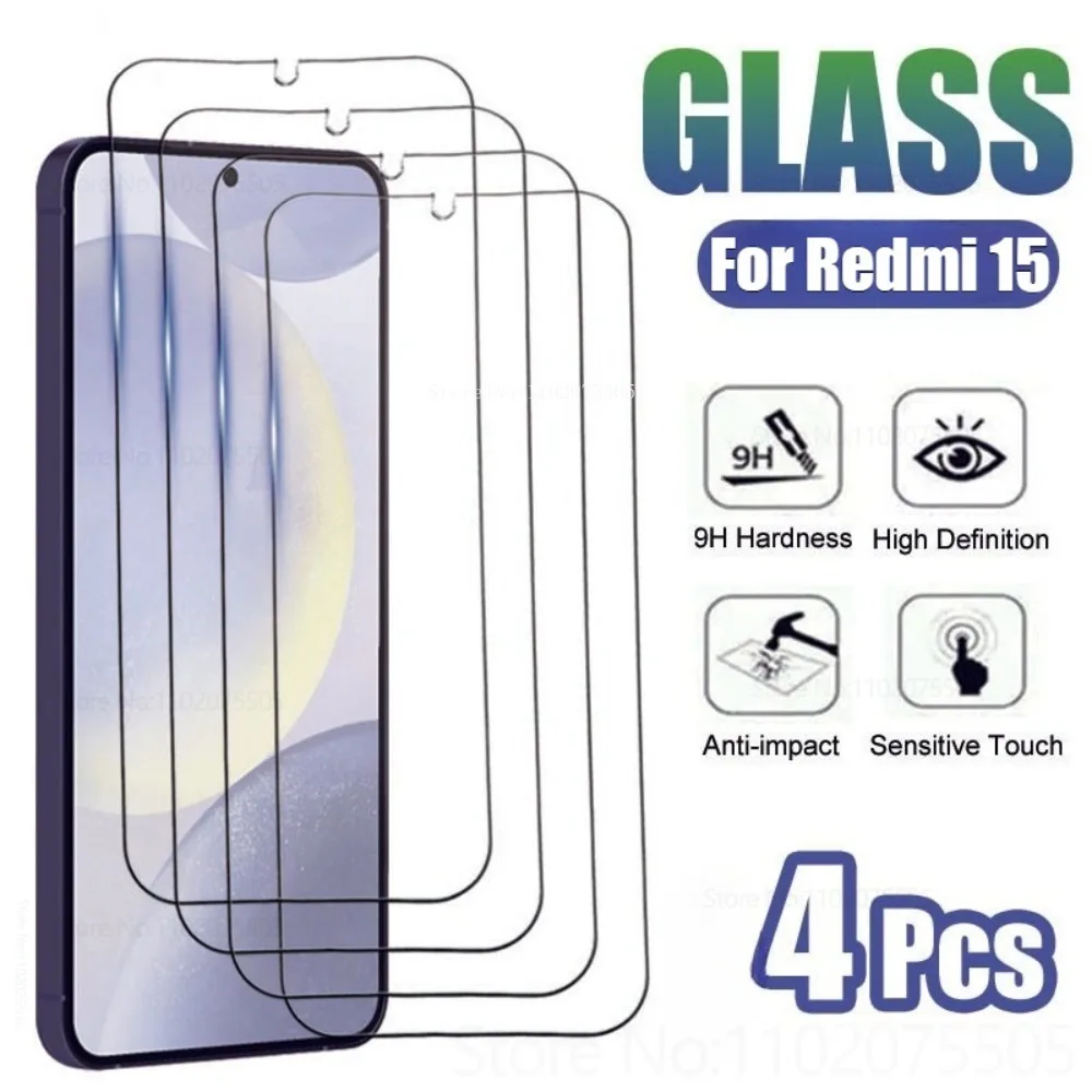 

4Pcs High-Definition Tempered Glass for Xiaomi Redmi 13R 13C 12C 10A 10C 11Prime Full Cover Screen Protectors 15C 15 4G 14C 14R