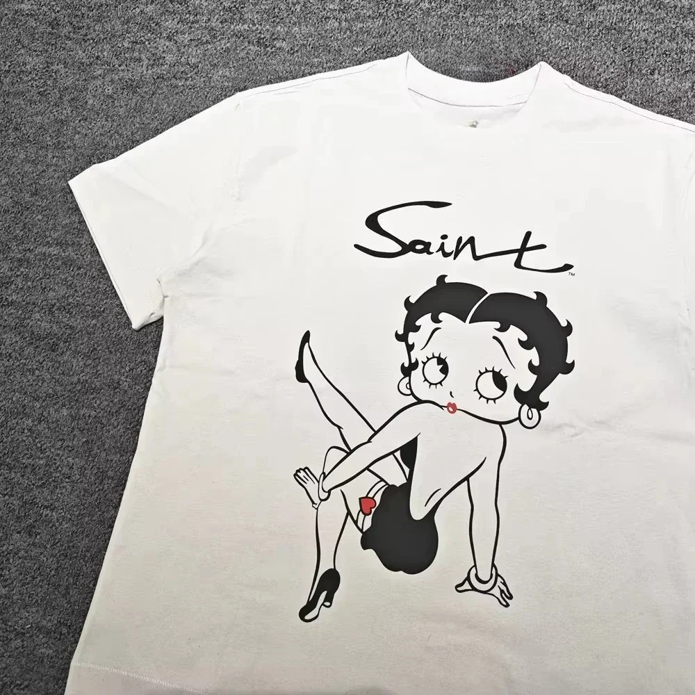 Unisex Vintage American Cartoon Character T-shirt Oversized Short Sleeve Tee Retro Street Print Loose Summer Cotton Trendy Top