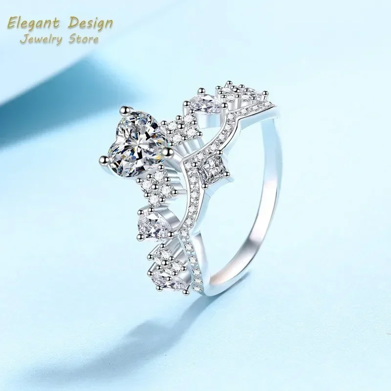 Love Crown Gorgeous Ring with 1ct Diamond Moissanite for Women Exquisite Elegant Temperament Platinum PT950 Wedding Band Jewelry