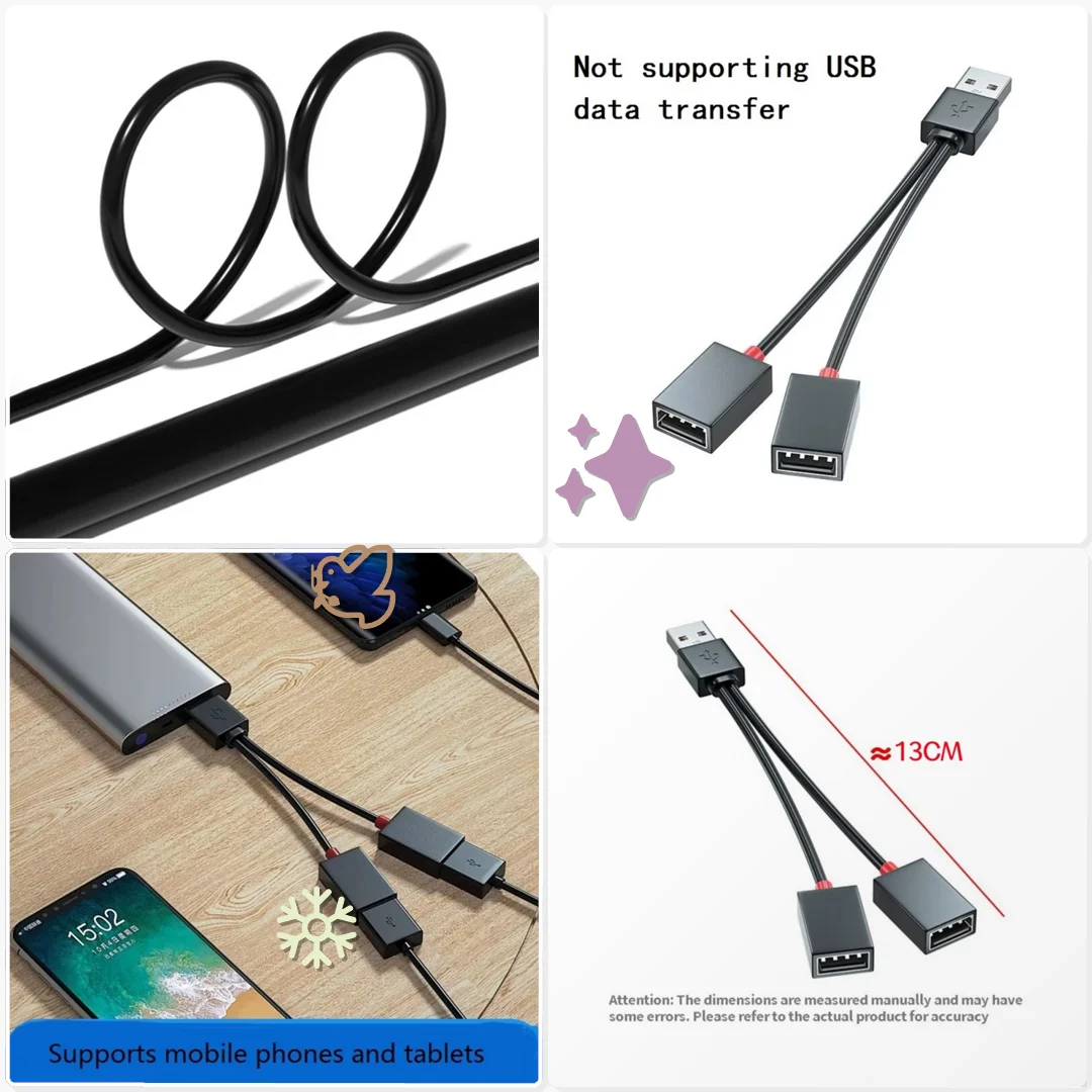 USB HUB 1 In 2 Out Car Splitter Cable Multifunction Adapter Cord Charging Road Trip Convoy Device Power Share