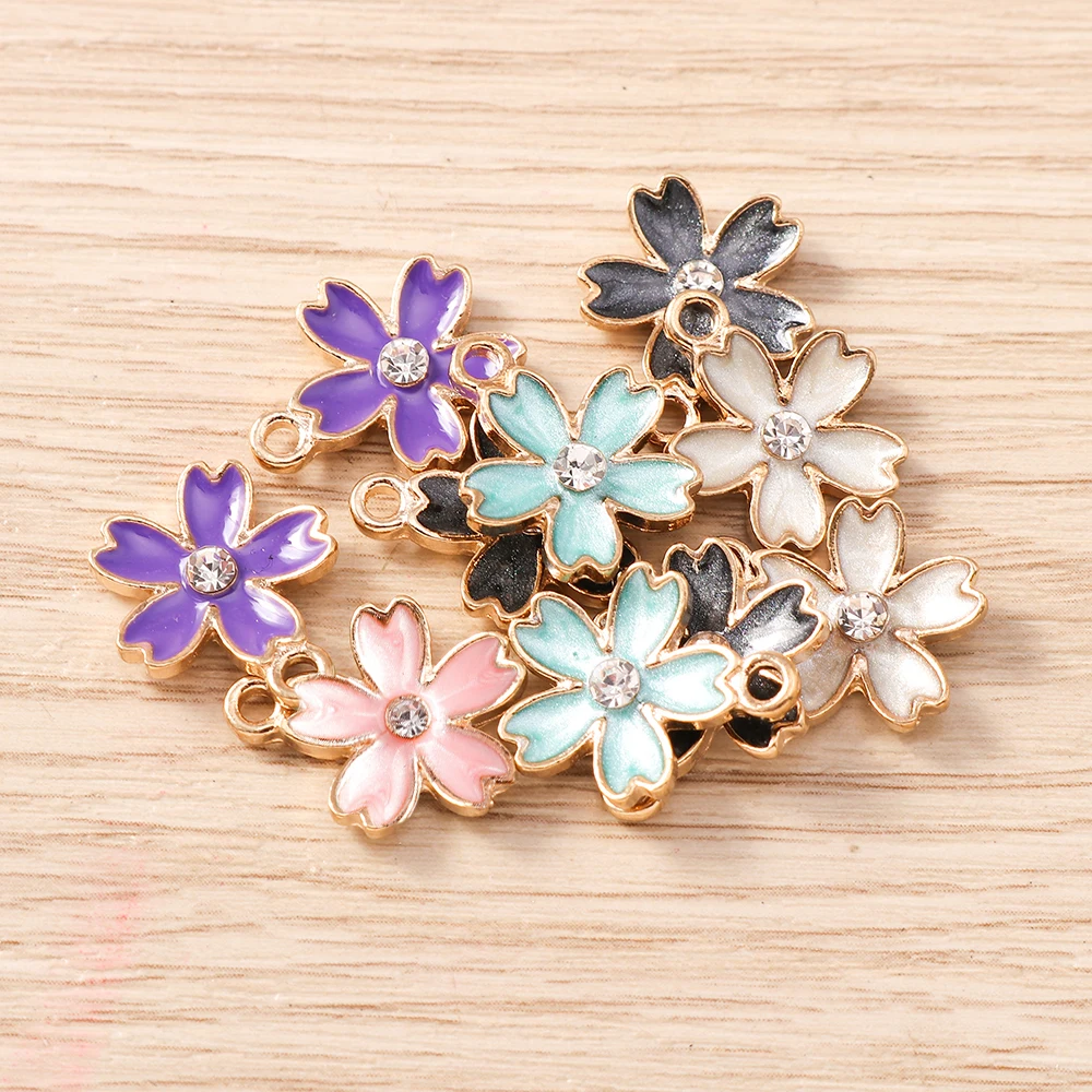 Tusember 20 Stück 14*17mm bunte, niedliche Sakura-Kirschblüten-Anhänger für handgefertigte Ohrhänger, Armbänder, Schmuckherstellung und Bastelarbeiten – Detail 1