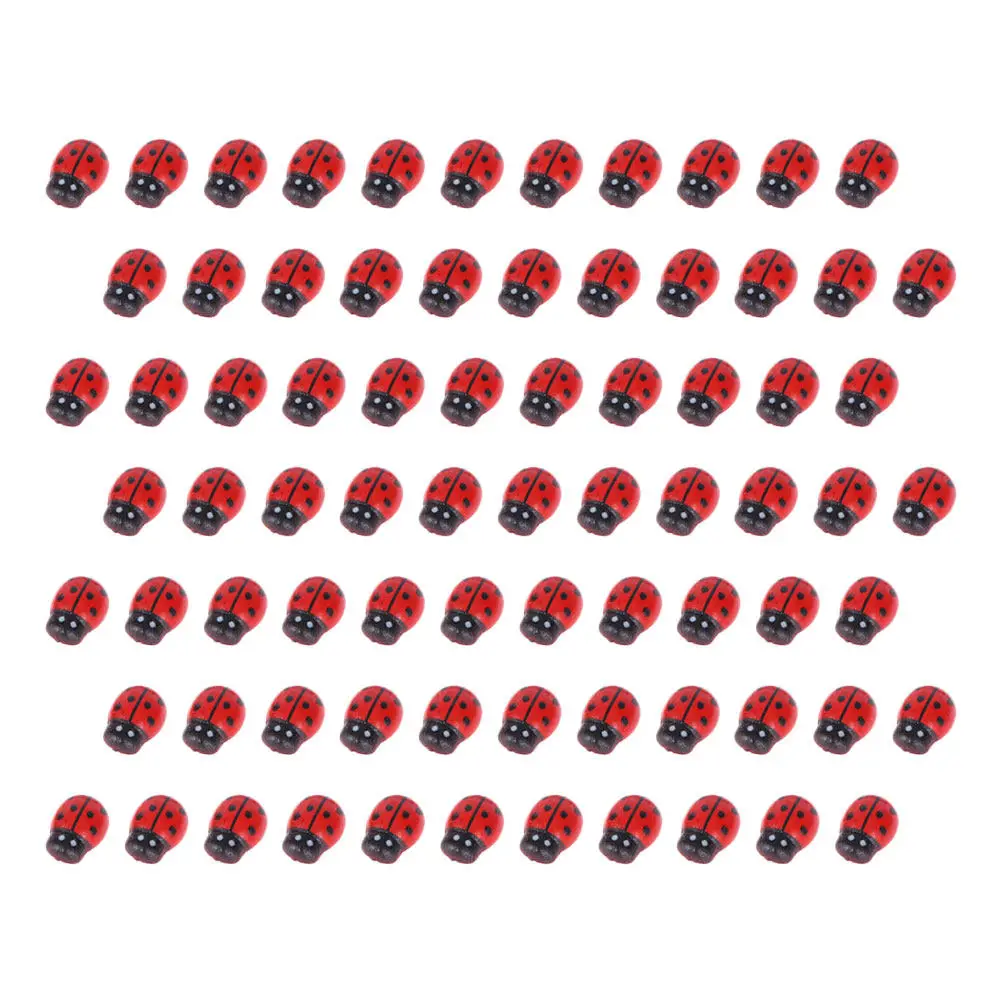 200Pcs Ladybug Garden Decor Mini Wooden Ornaments Simulation Landscape Decoration Micro Ladybird Backyard Lawn Decor