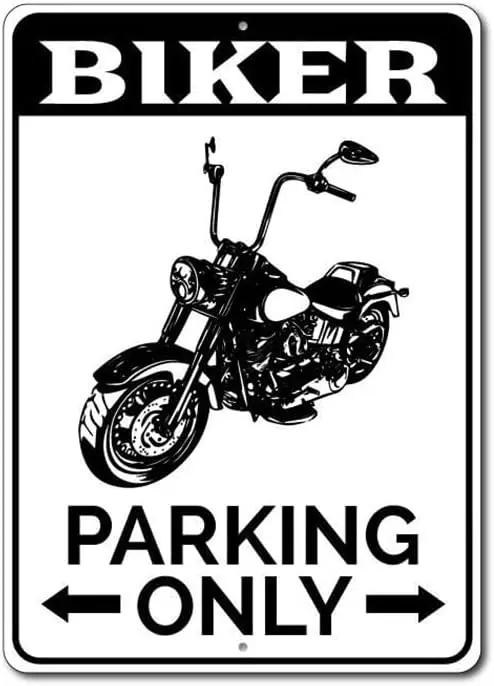 Biker Parking Only Sign, Motorcycle Lover Sign, Custom Bike Rider Man Cave Garage Aluminum Decor - 8