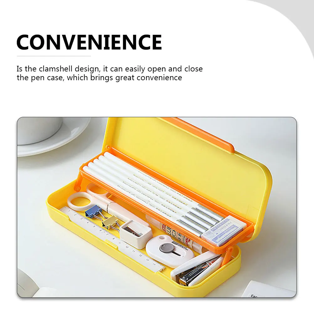

Portable Pen Box Large Capacity Stationery Case Student Accessories Yellow Clamshell Design Multifunctional Storage Durable