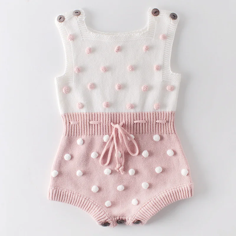 New Infant Pink Knitted RompersBaby Clothes Newborn Baby Rompers Handmade Pompom Baby Girl Romper Cotton Baby Jumpsuit Overalls