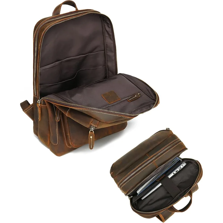 กระเป๋าเป้หนังแท้สไตล์วินเทจ LANNSYNE ขนาด 16 นิ้ว สำหรับผู้ชาย เหมาะสำหรับเดินป่า ท่องเที่ยว และตั้งแคมป์