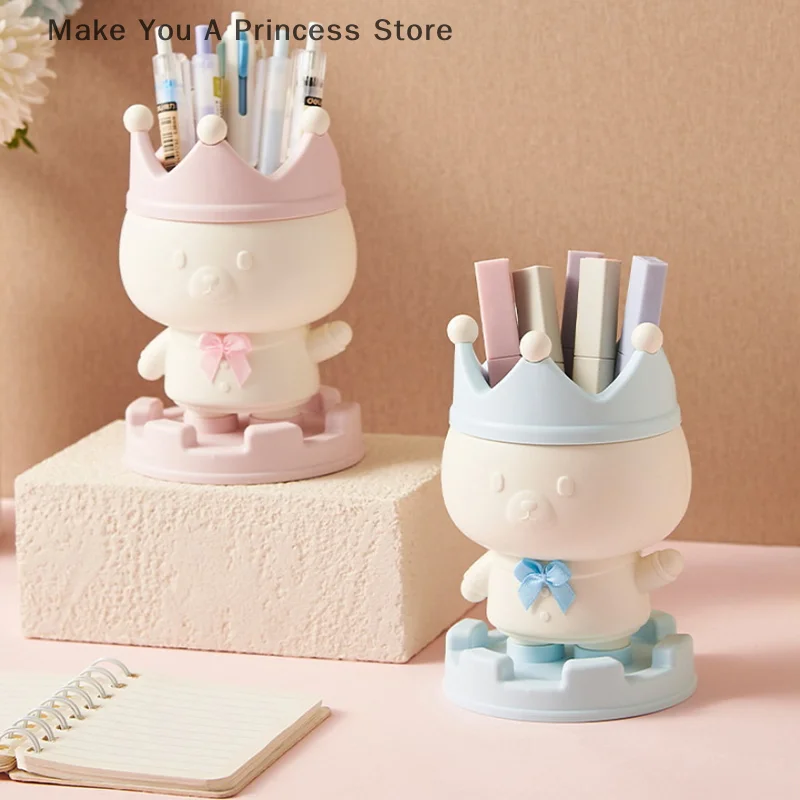 Crown Piglet Cosmetic Brush Storage Box Desktop Makeup Brushes Holder Large Capacity Eyebrow Pencil Cosmetics Tools Organizer