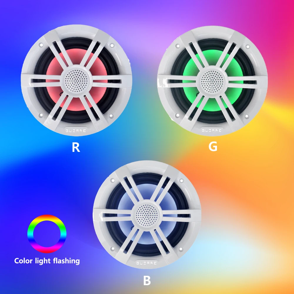 GUZARE Marine Speakers with RGB Lights,150Watts*2Pcs,IP66 Waterproof,White,for Boat / Home Music Party
