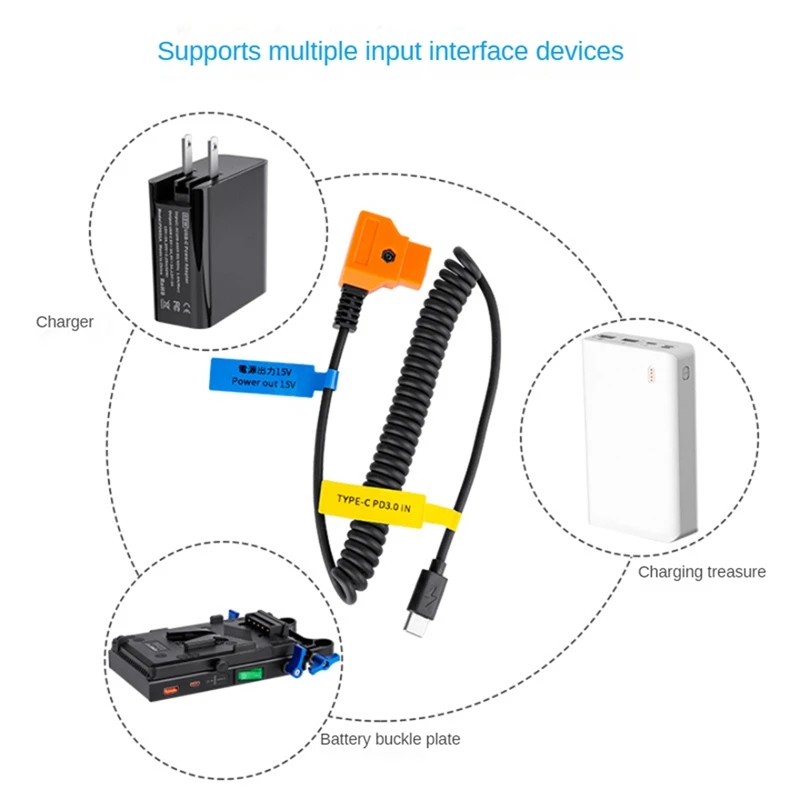 Кабель питания со штекером USB Type-C и разъемом D-Tap 15 в PD3.0, прочный и простой в использовании, для аккумуляторов с V-образным креплением