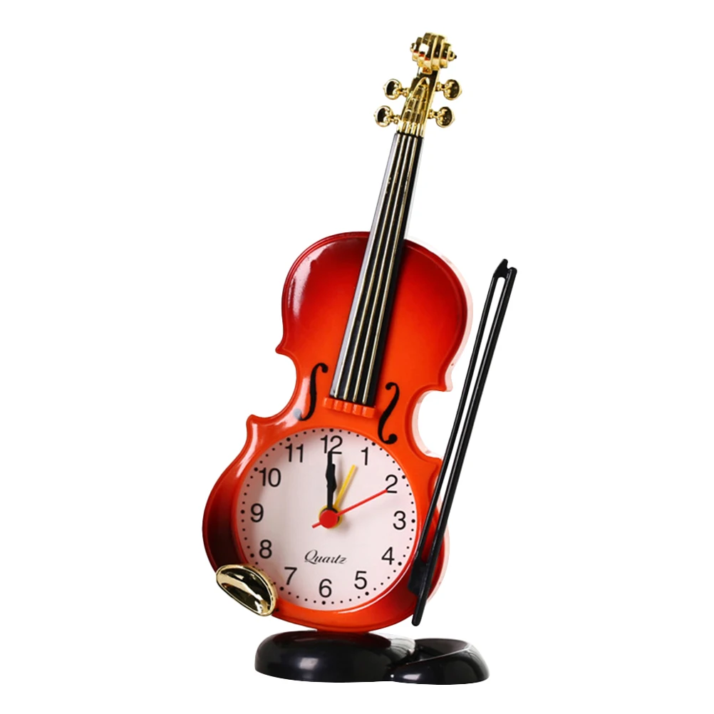 

2pcs Simulation Violin Clocks Desktop Alarm Clocks Bedside Decorative Clock Morning Wake-up Devices without White and Re