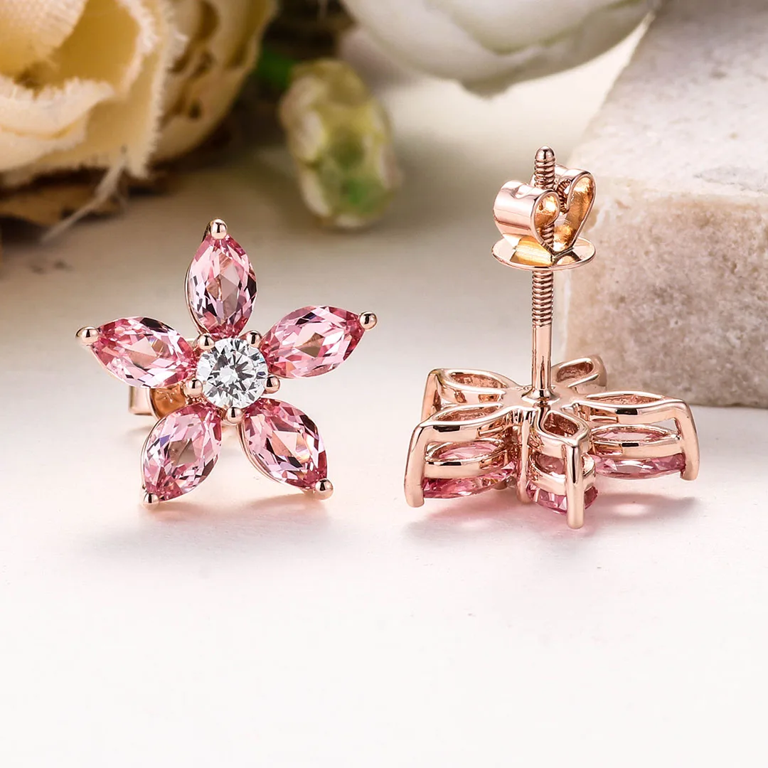 

Provence Jewelry 18K Yellow Gold Sapphire Pink Earring With Marquise Cut For Women Party Jewelry Birthday Anniversary Gift