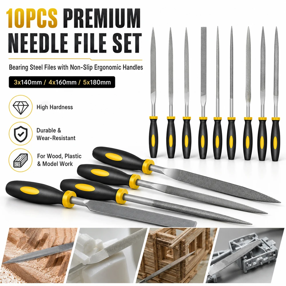 

10pcs Precision Needle File Set Steel Non-Slip Handle Wood Metal DIY Model Making Tools