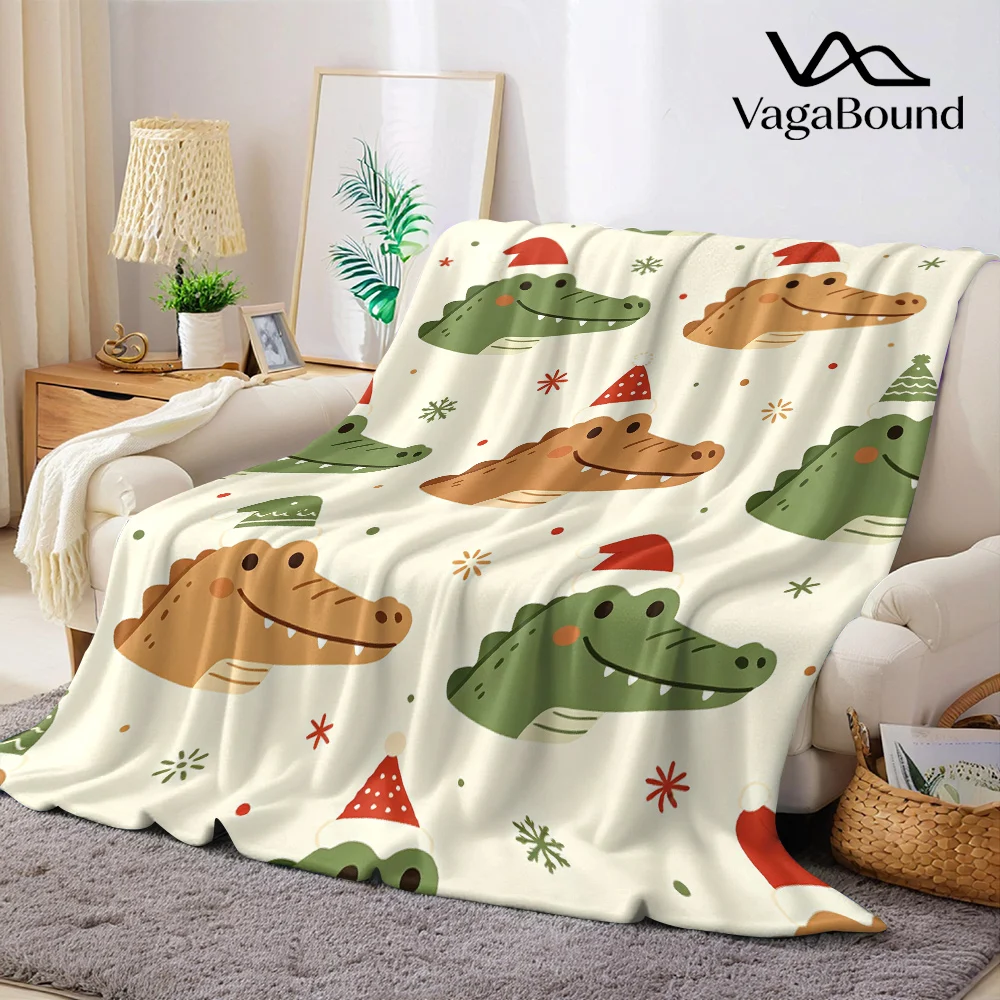 Cute Crocodile Christmas Flannel Blanket Warm Soft Halloween Christmas All-Season Couch Decorative Cozy Warm Gift