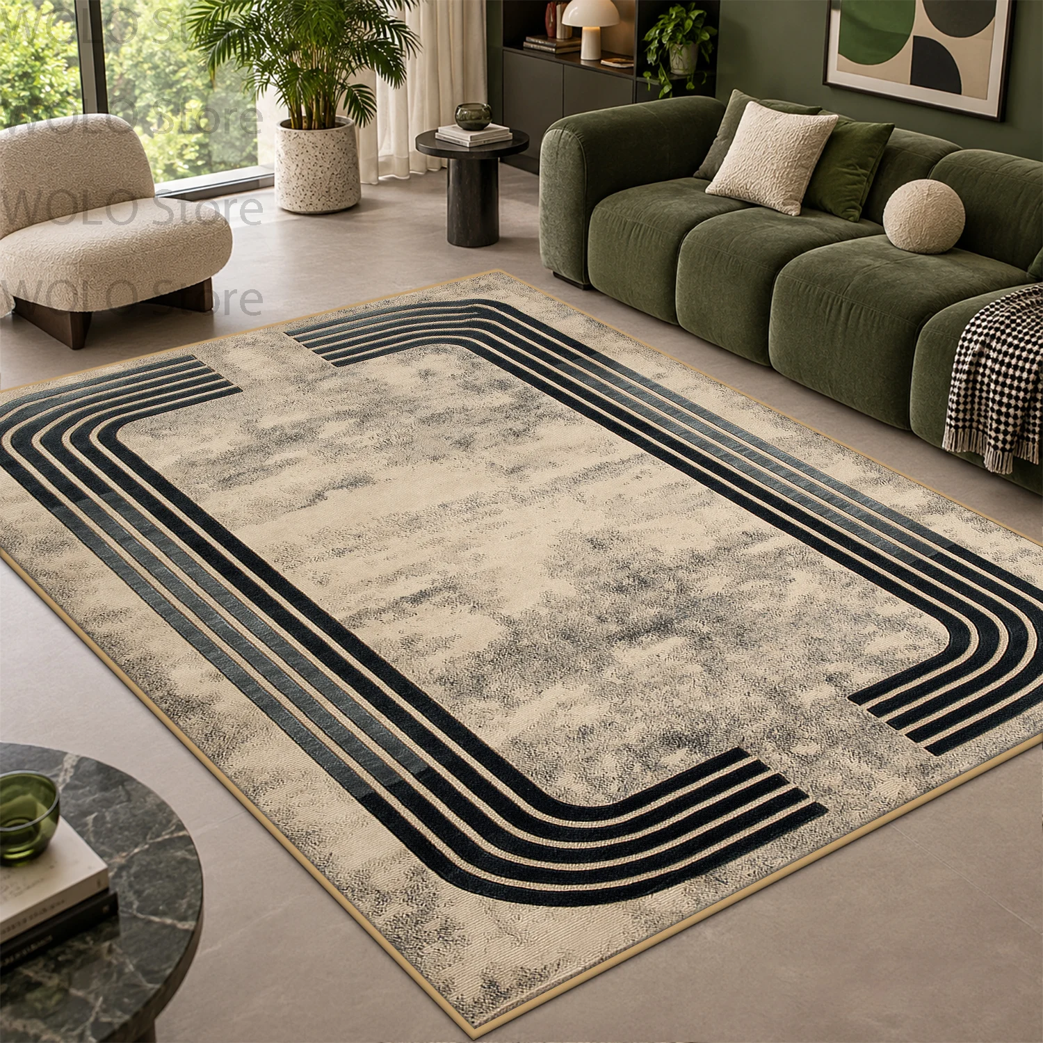 New Chinese Simple Fluffy Room Carpet Japen Zen Style Neutral Tone Wavy Line Decor Large Living Room Rug Non-slip Washable Mat