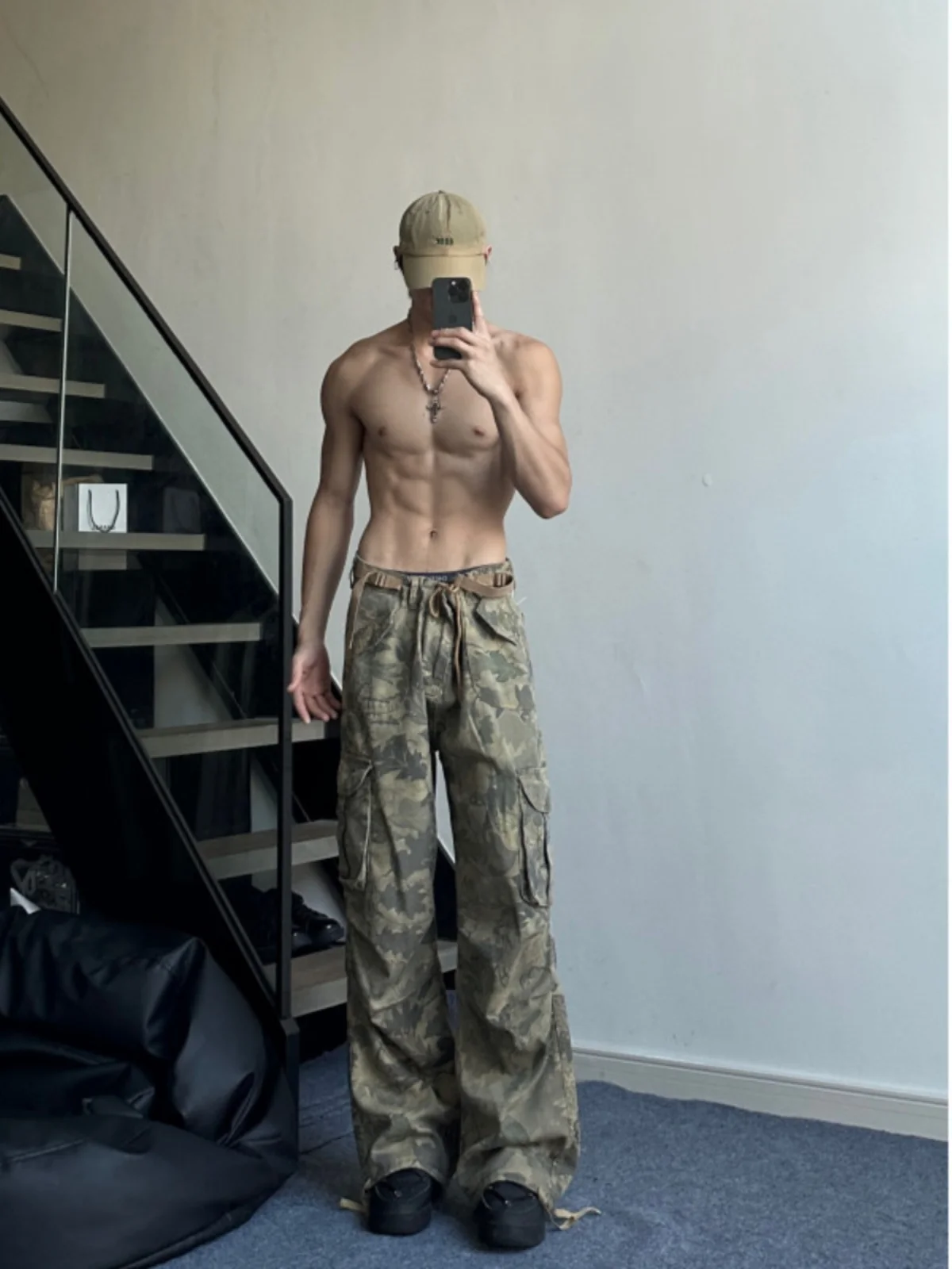 

American Sle Men's Camouflage Jeans Loose Straight Leg Hiphop Workwear Trousers Autumn Faion Casual Pants Youth Energy Sle