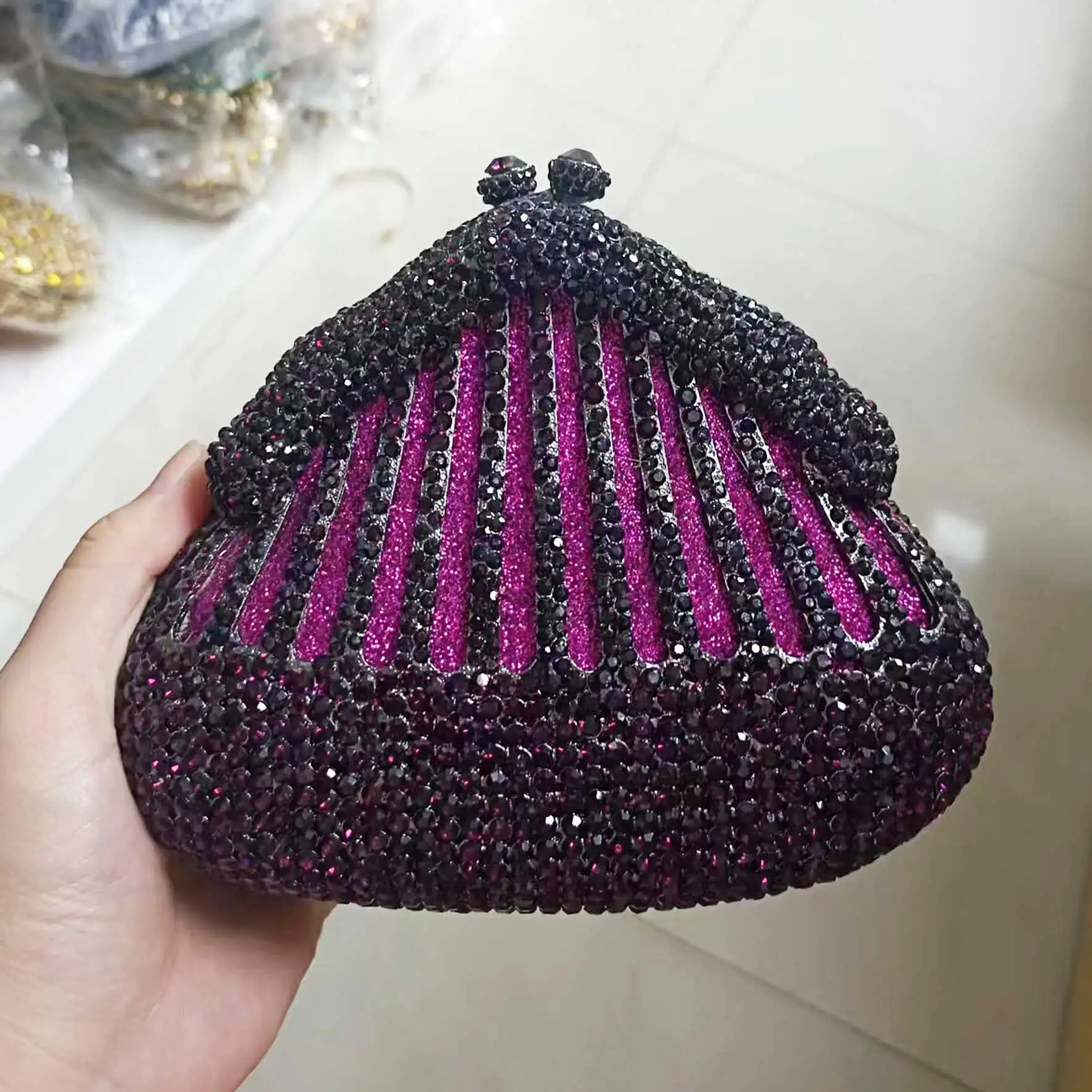 KHNMEET Luxury Purple Crystal Clutch Bags for Women Purse Wedding Bridal Evening Bags Gourd Box Evening Bags sm205