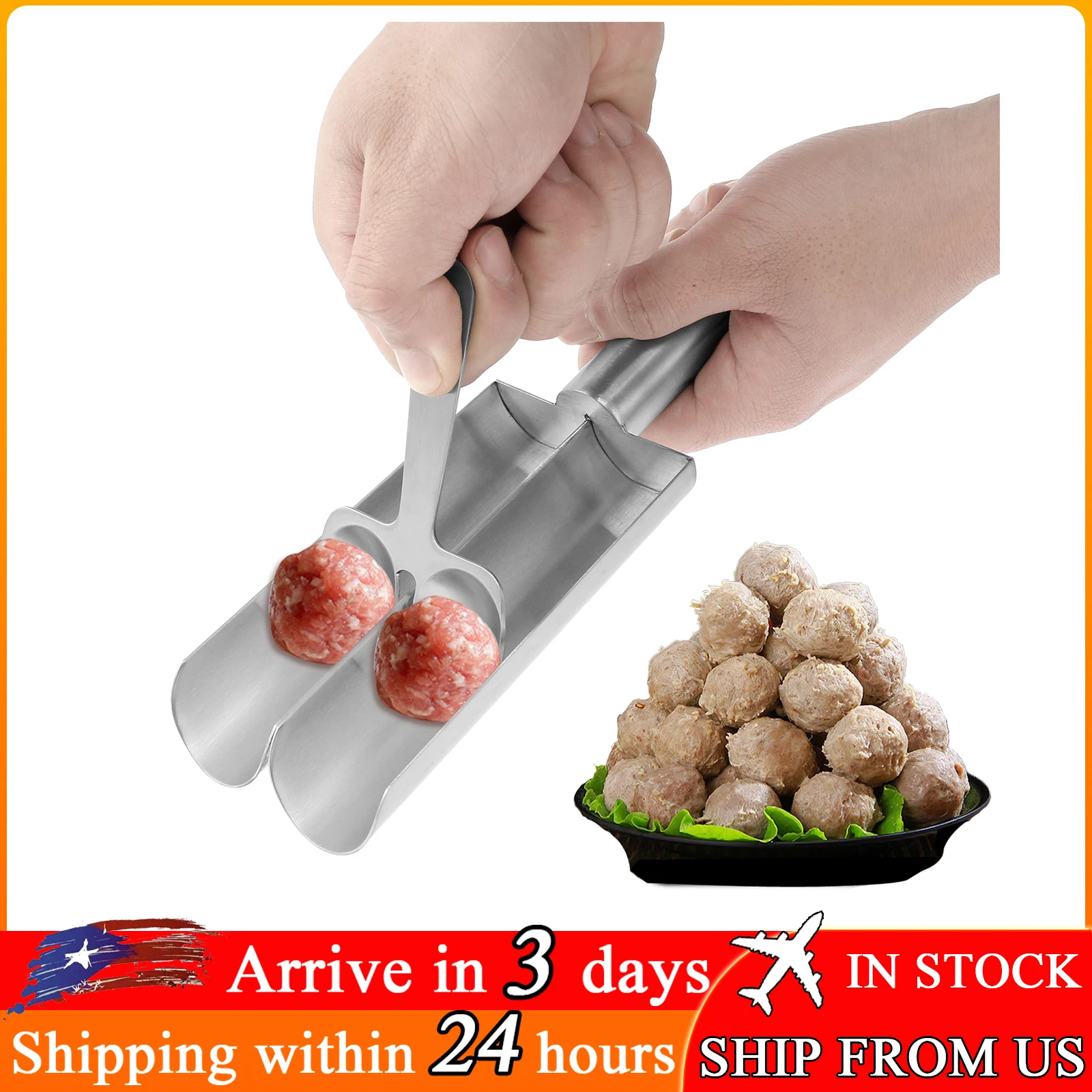 Meatball Maker Stainless Steel Meatball Mold Non-Stick Meat Baller Maker Creative Kitchen Double Tube Meatball Maker Tool