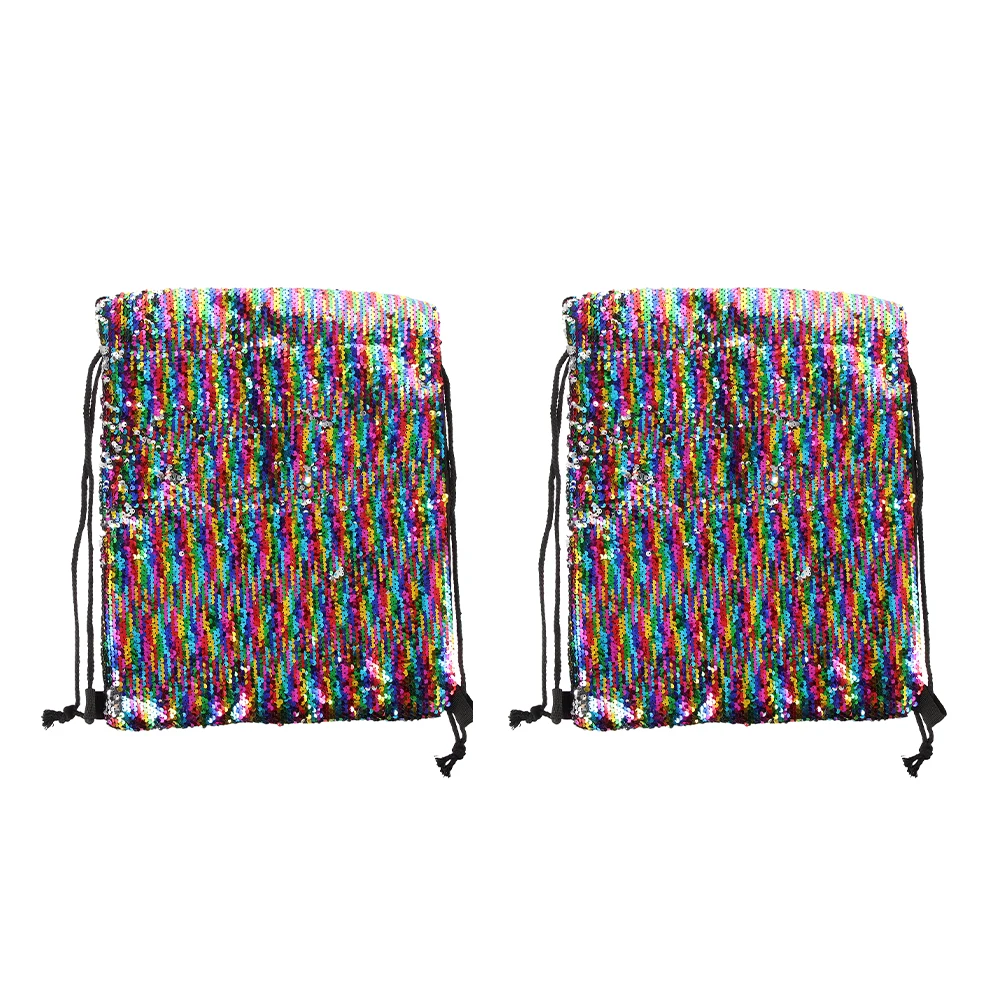 

2pcs Reversible Sequin Drawstring Bag For Women Girls Glitter Gym Sackpack Sports Fitness Beach Party Outdoor Activities Durable