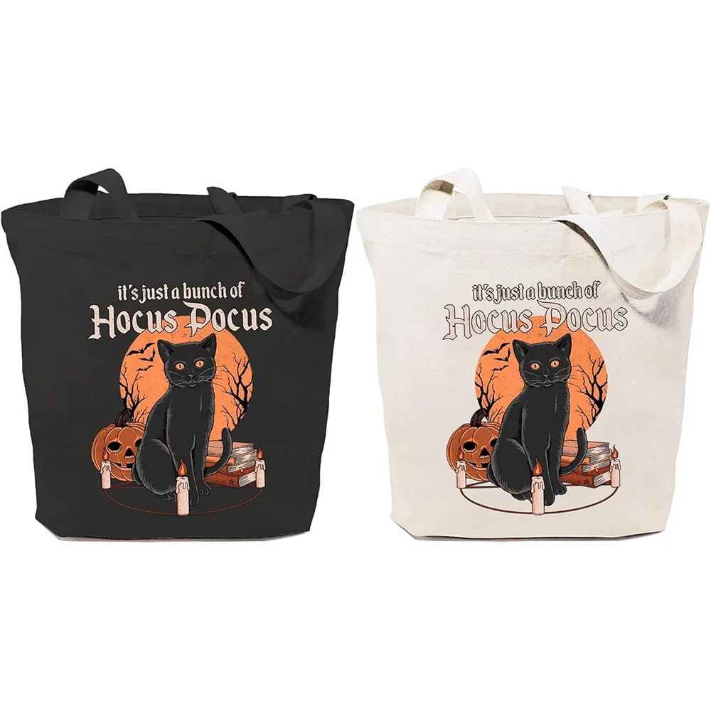 È solo un mazzo di Hocus Pocus Halloween Canvas Tote Bag per le donne Halloween Black Cat Graphic Halloween Decoration Party Gift