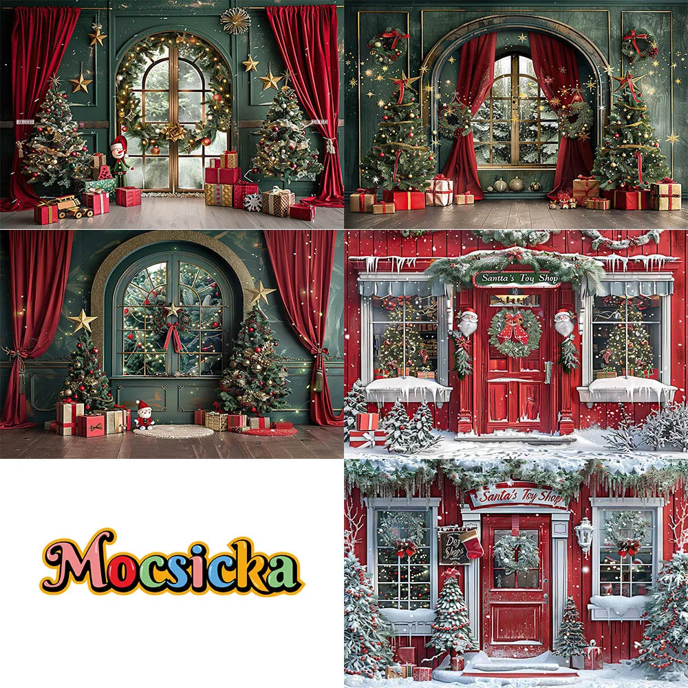 Mocsicka Merry Christmas Photography Backdrop, Santa\'s Workshop Backdrop, Decoração de Festa, Crianças, Retrato de Família