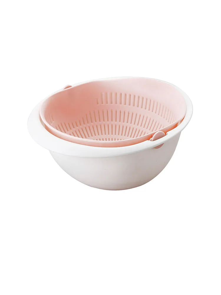 Kitchen Fruit Tray Removable Double Layer Fruit And Vegetable Basin Draining Basket Creative Household Rotating Washing Basket